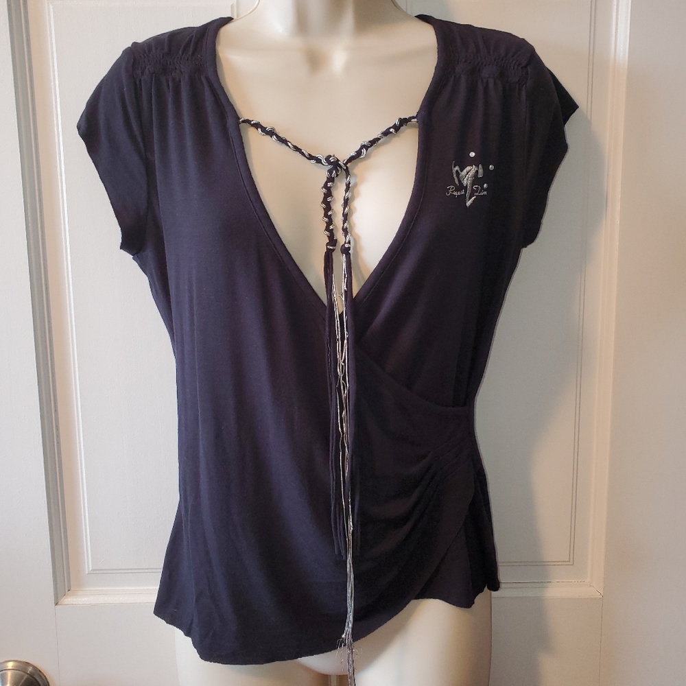 Request denim Black Deep V-neck top